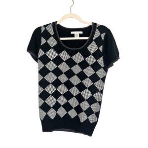 Charlotte Russe Knit Sweater Black M Argyle Academia Houndstooth Preppy Chic 80s